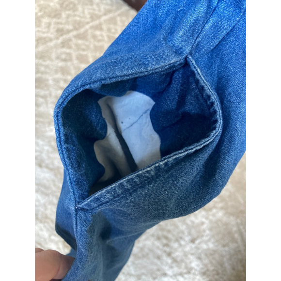 Vintage Erika Denim Maxi Dress Floral Embroidery Cottagecore V Neck Prairie Boho - Picture 10 of 13